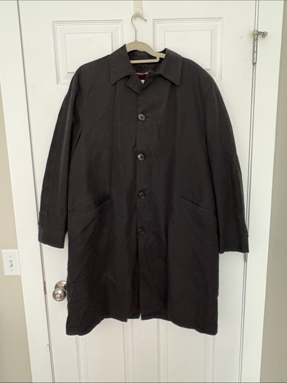 Classic Black Single-Breasted Long All Weather Trench Coat for Men Rain Jacket